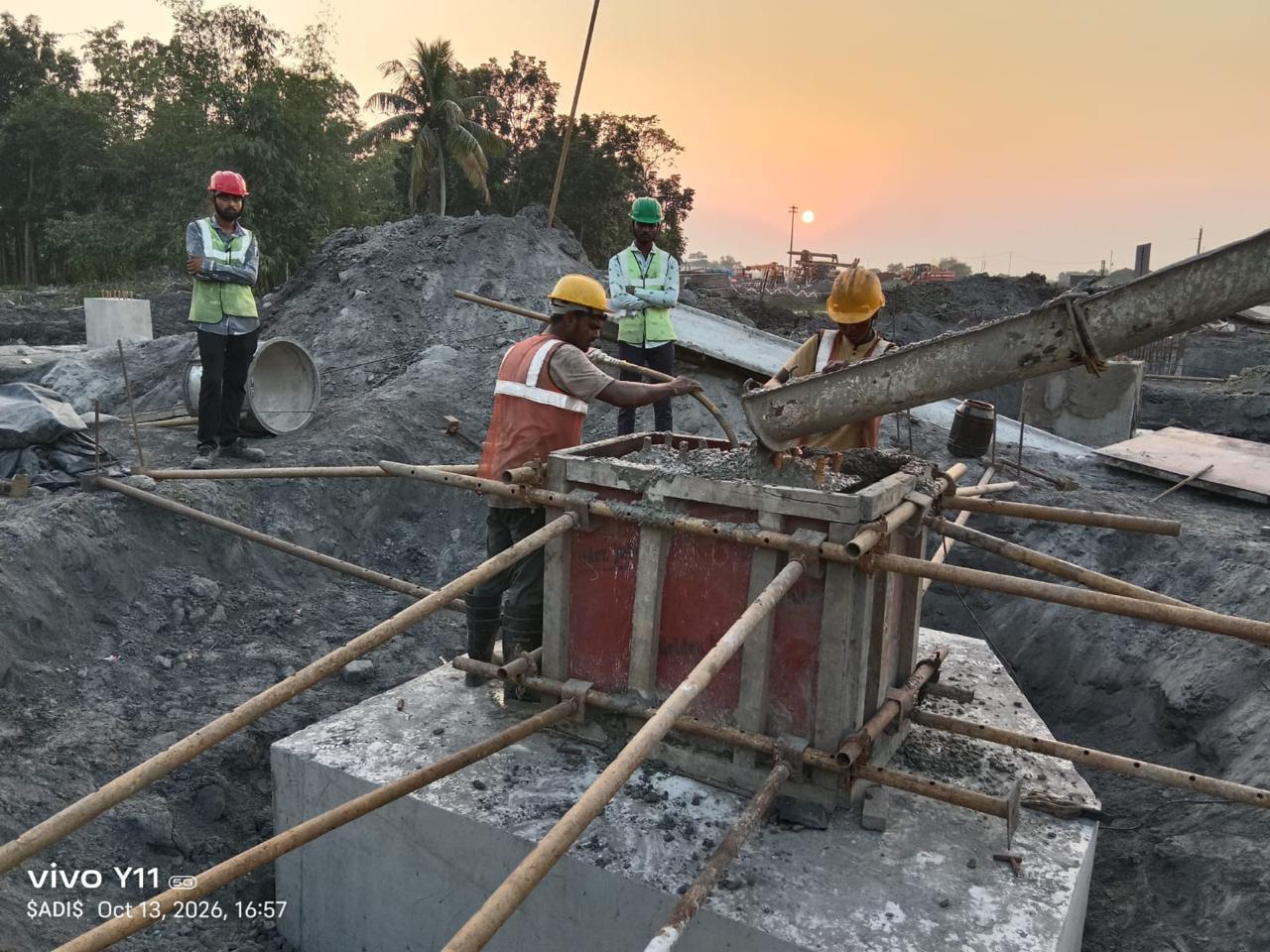 Concrete work at sunset